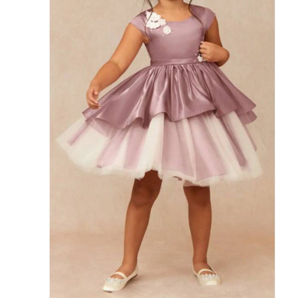 Azazie Girl's Matte Satin Tulle Dress Party Haru Ball Gown Size 8 Dusty Rose